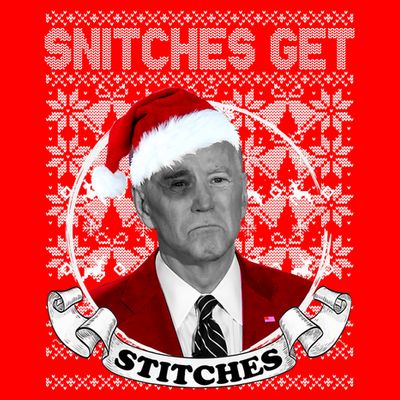 Snitches Get Stitches Funny Biden Elf Ugly Christmas T-Shirt