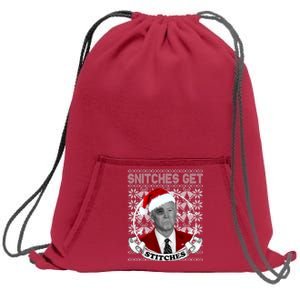 Snitches Get Stitches Funny Biden Elf Ugly Christmas Sweatshirt Cinch Pack Bag