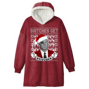 Snitches Get Stitches Funny Biden Elf Ugly Christmas Hooded Wearable Blanket