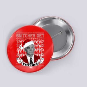 Snitches Get Stitches Funny Biden Elf Ugly Christmas Button