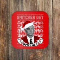 Snitches Get Stitches Funny Biden Elf Ugly Christmas Coaster