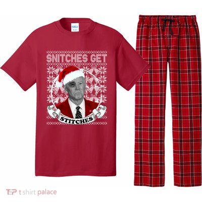 Snitches Get Stitches Funny Biden Elf Ugly Christmas Pajama Set