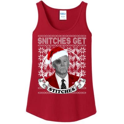 Snitches Get Stitches Funny Biden Elf Ugly Christmas Ladies Essential Tank