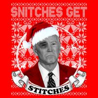 Snitches Get Stitches Funny Biden Elf Ugly Christmas Flat Bill Trucker Hat