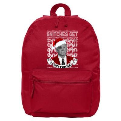Snitches Get Stitches Funny Biden Elf Ugly Christmas 16 in Basic Backpack