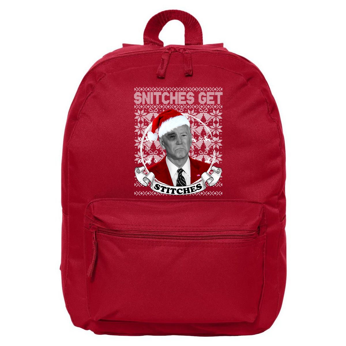 Snitches Get Stitches Funny Biden Elf Ugly Christmas 16 in Basic Backpack