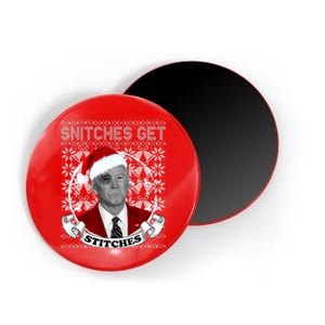 Snitches Get Stitches Funny Biden Elf Ugly Christmas Magnet