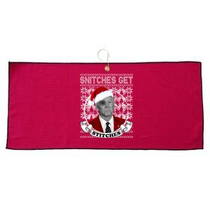 Snitches Get Stitches Funny Biden Elf Ugly Christmas Large Microfiber Waffle Golf Towel