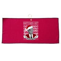 Snitches Get Stitches Funny Biden Elf Ugly Christmas Large Microfiber Waffle Golf Towel