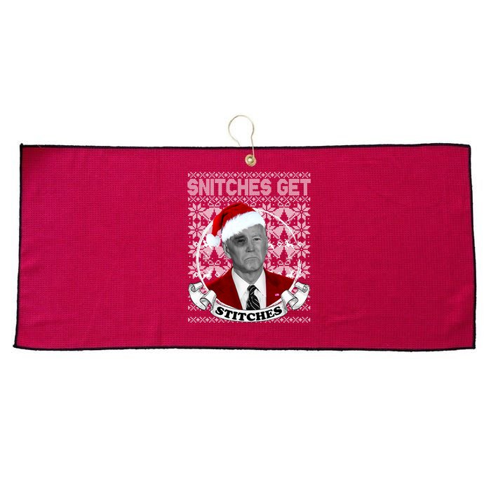 Snitches Get Stitches Funny Biden Elf Ugly Christmas Large Microfiber Waffle Golf Towel