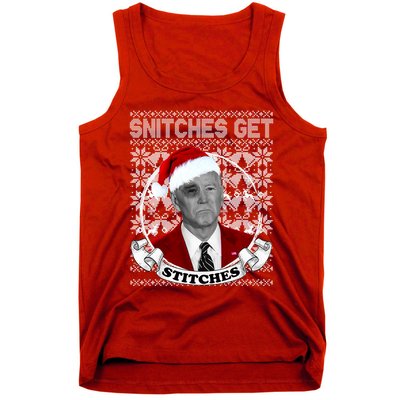 Snitches Get Stitches Funny Biden Elf Ugly Christmas Tank Top