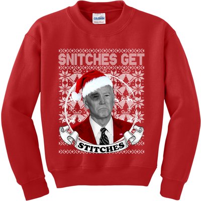 Snitches Get Stitches Funny Biden Elf Ugly Christmas Kids Sweatshirt