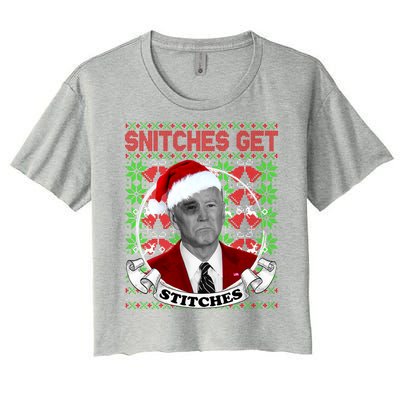 Snitches Get Stitches Funny Biden Elf Ugly Christmas Women's Crop Top Tee