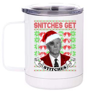 Snitches Get Stitches Funny Biden Elf Ugly Christmas 12 oz Stainless Steel Tumbler Cup