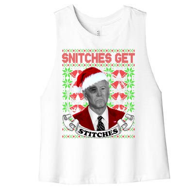 Snitches Get Stitches Funny Biden Elf Ugly Christmas Women's Racerback Cropped Tank