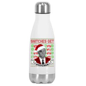 Snitches Get Stitches Funny Biden Elf Ugly Christmas Stainless Steel Insulated Water Bottle