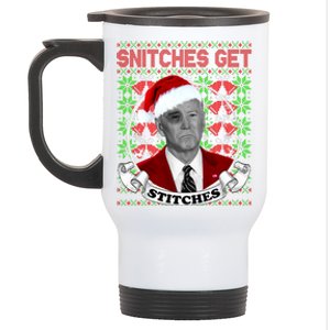 Snitches Get Stitches Funny Biden Elf Ugly Christmas Stainless Steel Travel Mug