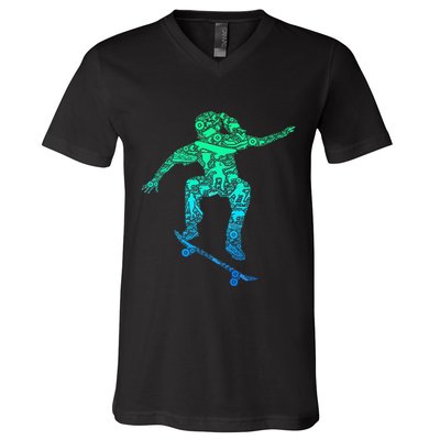 Skater Girl Skateboarder Girl Skateboarding V-Neck T-Shirt