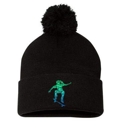 Skater Girl Skateboarder Girl Skateboarding Pom Pom 12in Knit Beanie