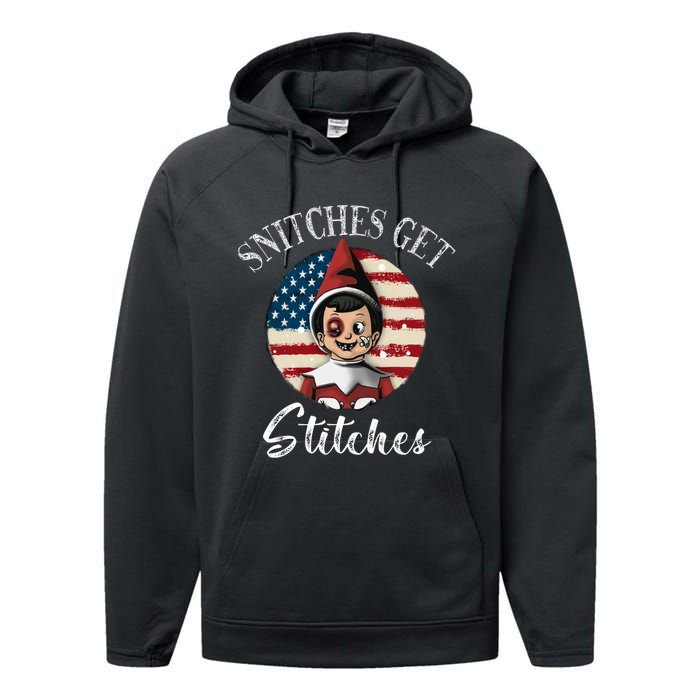 Snitches Get Stitches Funny US Flag Christmas Performance Fleece Hoodie