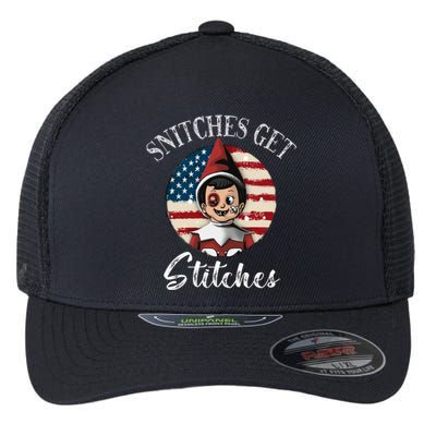 Snitches Get Stitches Funny US Flag Christmas Flexfit Unipanel Trucker Cap