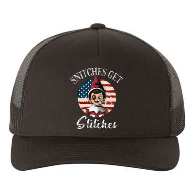 Snitches Get Stitches Funny US Flag Christmas Yupoong Adult 5-Panel Trucker Hat