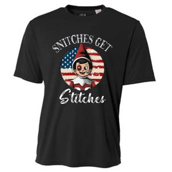 Snitches Get Stitches Funny US Flag Christmas Cooling Performance Crew T-Shirt