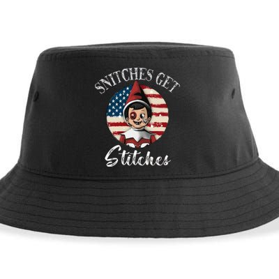 Snitches Get Stitches Funny US Flag Christmas Sustainable Bucket Hat