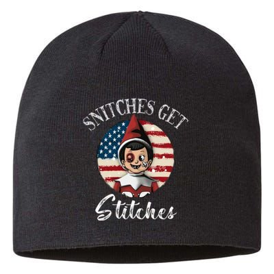 Snitches Get Stitches Funny US Flag Christmas Sustainable Beanie