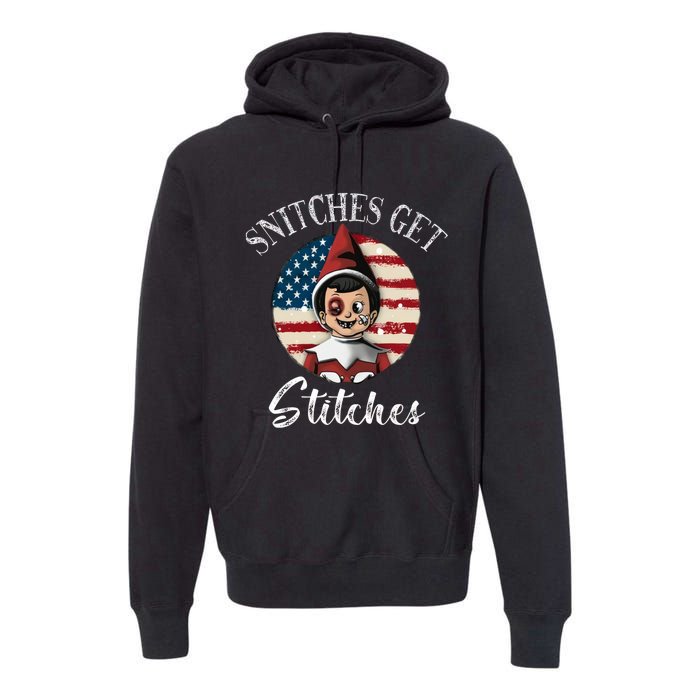 Snitches Get Stitches Funny US Flag Christmas Premium Hoodie