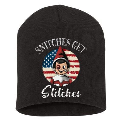 Snitches Get Stitches Funny US Flag Christmas Short Acrylic Beanie