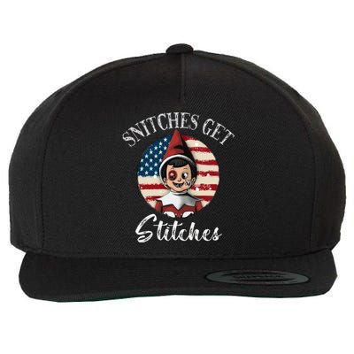 Snitches Get Stitches Funny US Flag Christmas Wool Snapback Cap