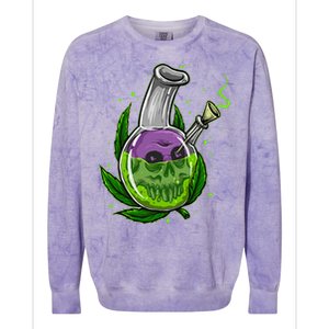 Stoner Gift Smoking Weed Leaf & Skull Marijuana Colorblast Crewneck Sweatshirt