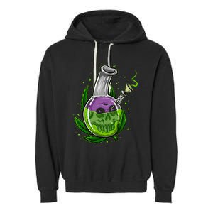 Stoner Gift Smoking Weed Leaf & Skull Marijuana Garment-Dyed Fleece Hoodie