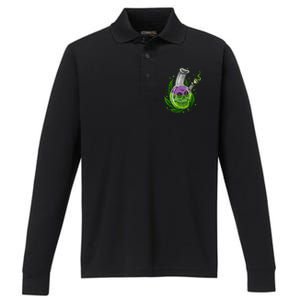 Stoner Gift Smoking Weed Leaf & Skull Marijuana Performance Long Sleeve Polo