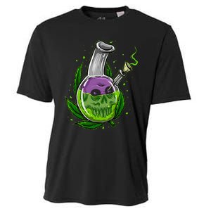 Stoner Gift Smoking Weed Leaf & Skull Marijuana Cooling Performance Crew T-Shirt