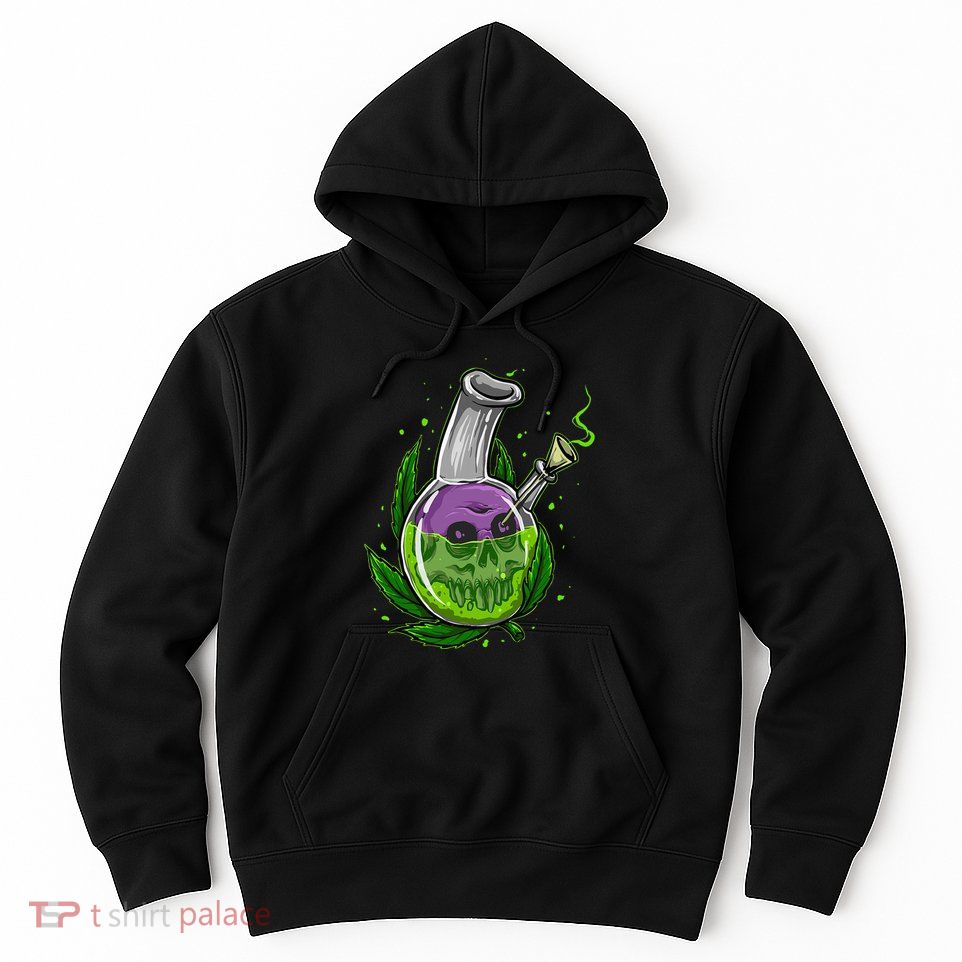 Stoner Gift Smoking Weed Leaf & Skull Marijuana Hoodie