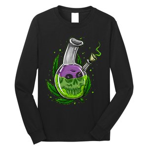 Stoner Gift Smoking Weed Leaf & Skull Marijuana Long Sleeve Shirt