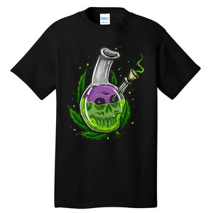 Stoner Gift Smoking Weed Leaf & Skull Marijuana Tall T-Shirt