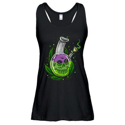 Stoner Gift Smoking Weed Leaf & Skull Marijuana Ladies Essential Flowy Tank