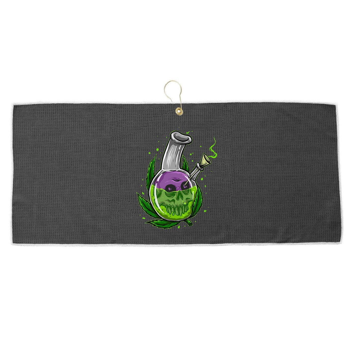 Stoner Gift Smoking Weed Leaf & Skull Marijuana Large Microfiber Waffle Golf Towel