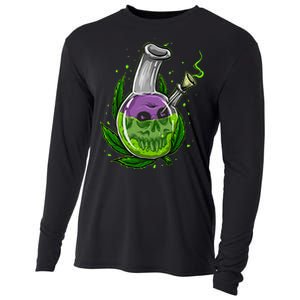 Stoner Gift Smoking Weed Leaf & Skull Marijuana Cooling Performance Long Sleeve Crew