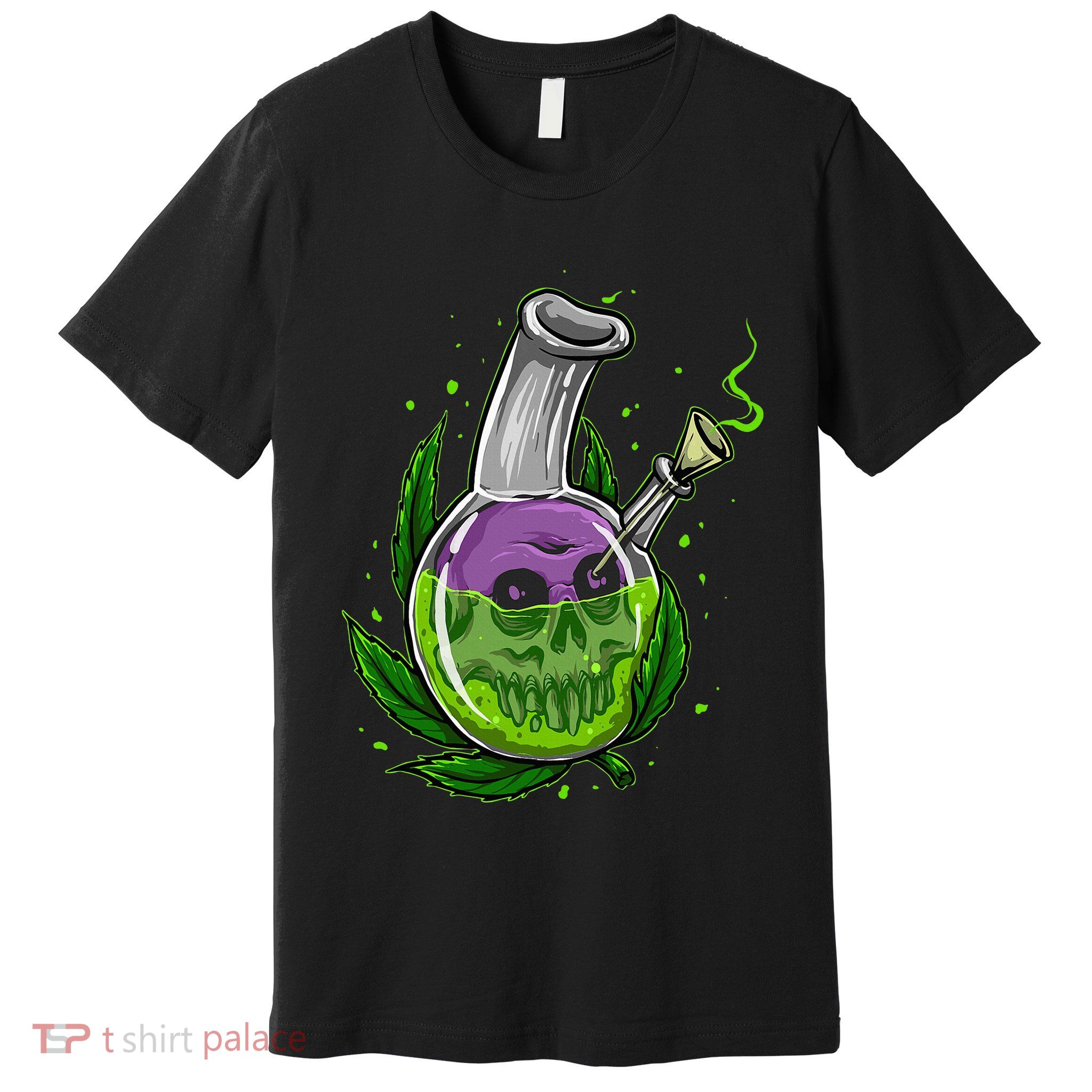 Stoner Gift Smoking Weed Leaf & Skull Marijuana Premium T-Shirt