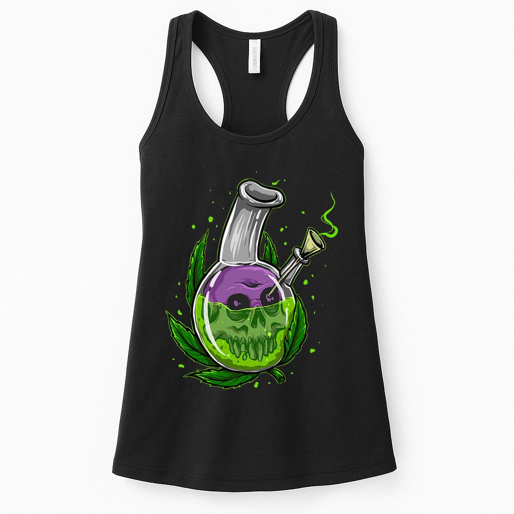 Stoner Gift Smoking Weed Leaf & Skull Marijuana Womens Tank Top