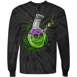 Stoner Gift Smoking Weed Leaf & Skull Marijuana Tie-Dye Long Sleeve Shirt