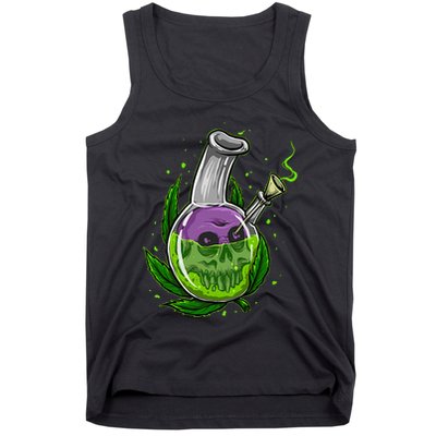 Stoner Gift Smoking Weed Leaf & Skull Marijuana Tank Top