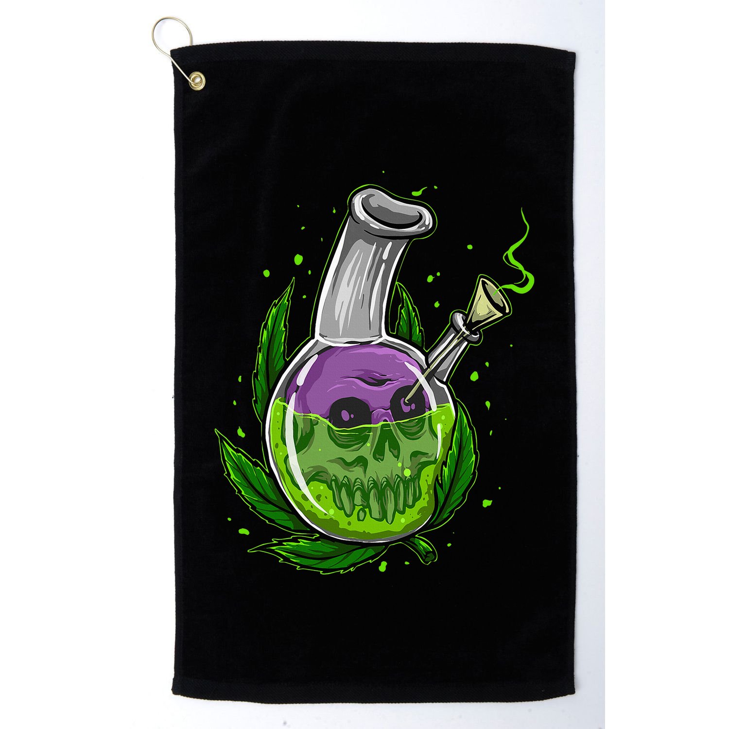 Stoner Gift Smoking Weed Leaf & Skull Marijuana Golf Towel