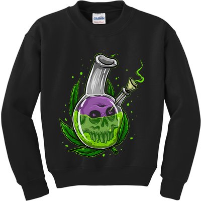 Stoner Gift Smoking Weed Leaf & Skull Marijuana Kids Sweatshirt