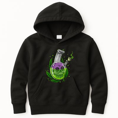 Stoner Gift Smoking Weed Leaf & Skull Marijuana Kids Hoodie