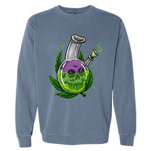 Stoner Gift Smoking Weed Leaf & Skull Marijuana Garment-Dyed Sweatshirt